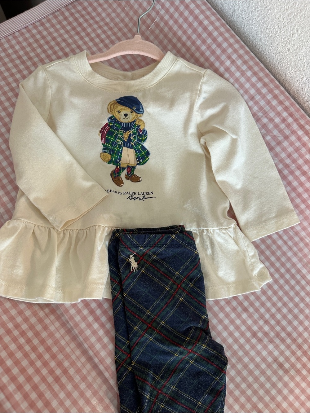 Baby- Ralph Lauren Cream Peplum Top with Navy Plaid Pants